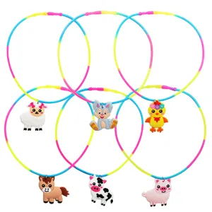 Colliers en silicone pour enfants animaux de ferme mignons pendentifs dessin animé.