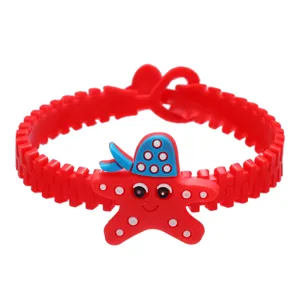 Schattige cartoon zeester PVC rits armband voor kinderen, verstelbare rode silicone.