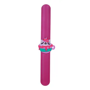 Cute cartoon cat slap bracelet for kids, fun silicone wristband toy and lovely party gift.