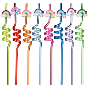 Süß Cartoon Regenbogen Wolke Kunststoff Spirale Strohhalme Wiederverwendbare Kreative Twist Strohhalme Für Kinder Geburtstag Party Bar Zubehör