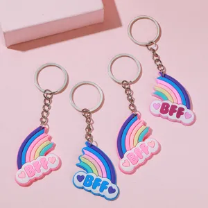 Rainbow cloud BFF keychain cute PVC soft rubber keyring set for friends accessories