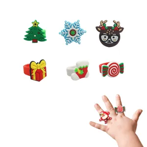 Christmas silicone rings for kids, cute cartoon holiday toy rings, festive party gifts set.