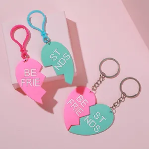 Cute BFF heart keychain set, soft PVC matching best friend keychain with letters.