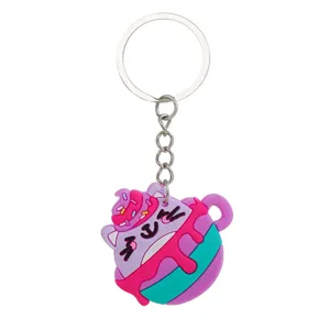Schattige tekenfilm kat PVC sleutelhanger hanger lief dessert stijl metalen ring