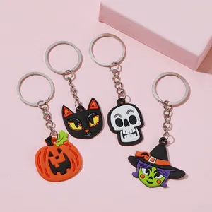 Halloween PVC sleutelhanger set, schattige pompoen zwarte kat schedel heks ontwerpen.