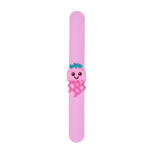 Braccialetto a scatto in silicone rosa con design di medusa di cartone animato per bambini.