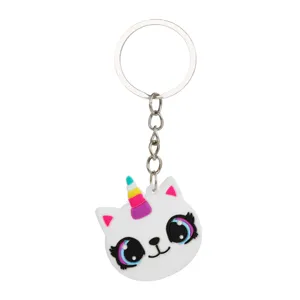 Leuke cartoon kat eenhoorn sleutelhanger, zachte PVC schattige kitten sleutelring tas hanger.