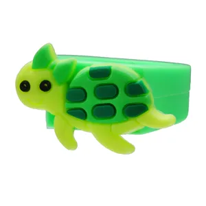 Cute cartoon turtle PVC soft rubber ring detail, green animal finger toy for kids and gifts.