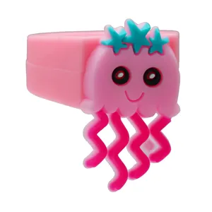 Cute cartoon jellyfish ring for kids, pink silicone soft rubber animal toy finger ring jewelry gift.