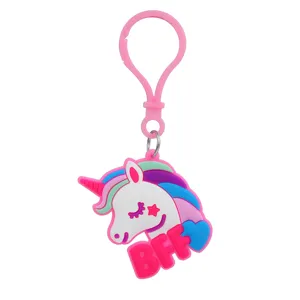 Cute unicorn PVC keychain with BFF letter and pink ring for car keys and bestie gifts.