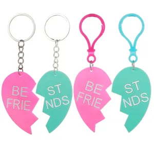 Cute best friend keychain set, broken heart PVC soft keyring for besties and couples.
