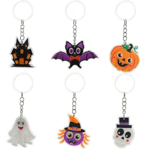 Leuke Halloween lichtgevende PVC sleutelhanger set met pompoen en spook voor tas en auto.