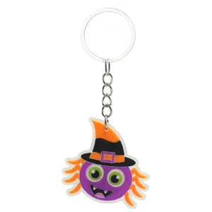 Halloween spinnen PVC sleutelhanger schattige heksenhoed metalen ring detail aanzicht