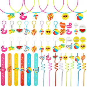 Ensemble de fête d'été avec paille flamant rose porte-clés bracelet pour enfants.
