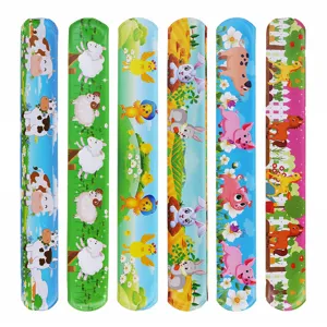 Cute Cartoon Farm Animal Printed PVC Slap Bracelets Colorful Cow Rabbit Slap Bands Toy Wristband For Kids Party Gifts Favor