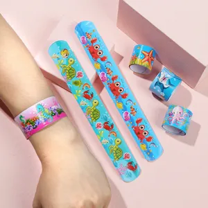 Cute ocean animal PVC slap bracelets, colorful cartoon snap bands for kids party gifts.