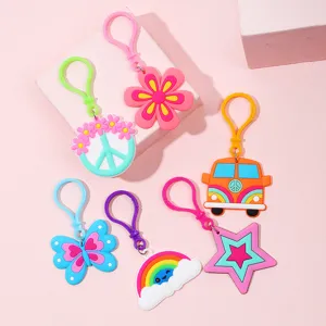 Portes-clés rétro hippie en PVC style bohème, anneaux mignons et accessoires de pendentif de voiture.