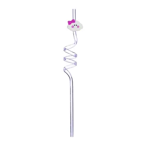 Cute cloud curly straw detail closeup, transparent plastic drinking straw for party kids.