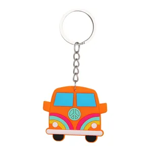 Porte-cles bus retro hippie en caoutchouc souple pour cles de voiture sac pendentif