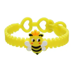 Bracelet abeille en silicone jaune pour enfants avec charm cartoon et trous réglables cœur