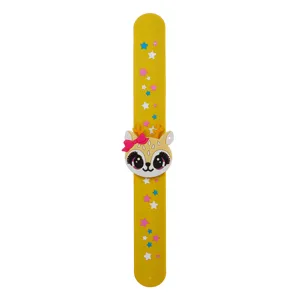 Bracciale a scatto con simpatico animale cartone animato stelle gialle e testa di cervo bimbi.