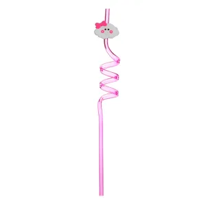 Pink cloud drinking straw children cartoon plastic spiral straw party supply item