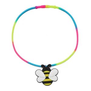 Bunte Silikon Cartoon Biene Halskette fuer Kinder, spielerischer Regenbogen Kettenschmuck.