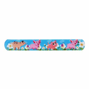 Cute farm animal printed PVC slap bracelet, colorful cartoon wristband detail shot for kids gift.