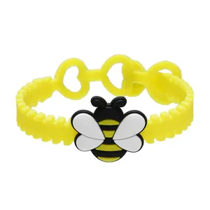 Bracelet en silicone abeille de dessin animé mignon pour enfants, bracelet PVC réglable.