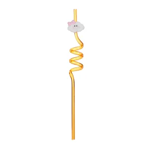 Cute cartoon cloud spiral drinking straw yellow plastic straw for party and children