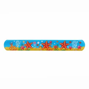 Detailed view of the ocean animal printed PVC slap bracelet featuring cute cartoon starfish design.