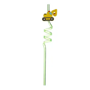 Cannuccia di plastica verde con ciondolo escavatore giallo per feste di bambini