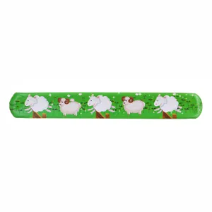 Cute farm animal print PVC slap bracelet for kids, funny cartoon snap band party gift green.