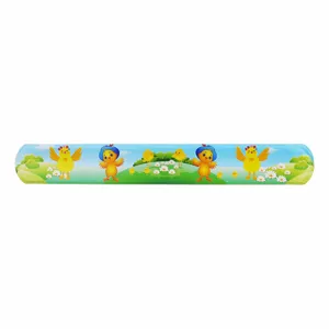 Cute cartoon farm animal print PVC slap bracelet for kids, colorful chick pattern fun wristband toy.