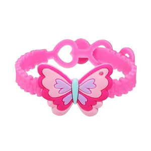 Braccialetto farfalla in silicone rosa per bambini cartone animato cuore regolabile