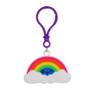 Porte-clés arc-en-ciel nuage PVC souple mignon avec fermoir violet pour sac voiture 1pc