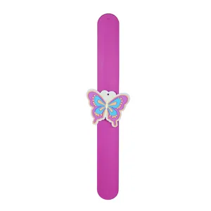 Joli bracelet slap papillon pour enfants, bracelet snap en silicone violet cadeau.