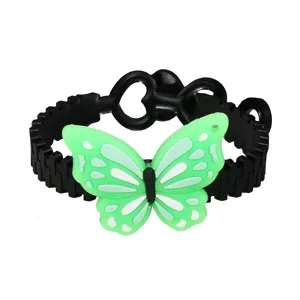 Bracciale regolabile in PVC a farfalla per bambini, grazioso cinturino nero con insetto.