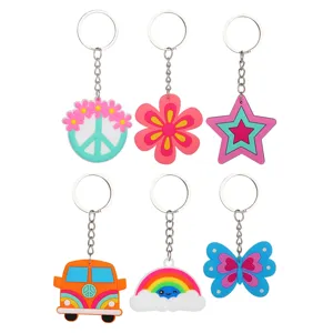 Porte-clés en Caoutchouc Souple PVC Hippie Vintage Bohémien Mignon Pendentif Voiture Accessoire de Sac Anneau de Clés Mode Cadeau