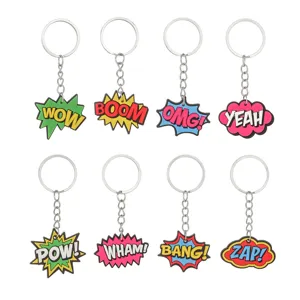 Porte-clés Époxy PVC Slogan de Dessin Animé Anneau Métallique Pendentif de Sac Suspendu de Voiture Jouet Mignon Cadeau pour Enfants