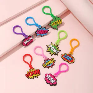 Lot de 8 porte-clés PVC colorés onomatopées de bande dessinée, adorables cadeaux enfants.