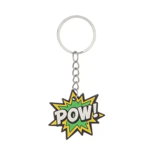 Porte-clés PVC design POW style bande dessinée de dessin animé avec anneau et chaîne en métal.