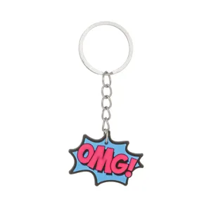 Pendentif porte-cles bulle BD OMG en PVC, vue detaillee accessoires en metal.