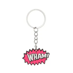 Porte-clés PVC motif bulle de bande dessinée WHAM avec anneau métal cadeau accessoire