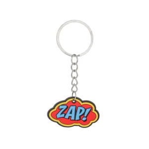 Porte-clés en caoutchouc PVC style BD ZAP! avec anneau métallique pour clés et sacs.