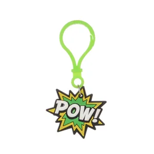 Joli porte-clés PVC POW style BD avec anneau vert, super accessoire pour enfant.