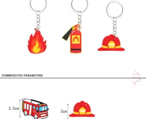 Lindo llavero de bombero PVC suave dibujos animados camión de bomberos colgante de bolso regalo.