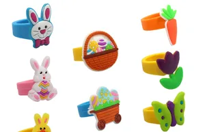 Osterparty Cartoon Silikonringe Set für Kinder, süße sortierte Feiertagsspielzeug Geschenke.