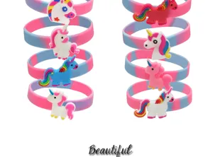 Colorful silicone unicorn wristbands for kids, cute PVC cartoon bracelets party gifts.