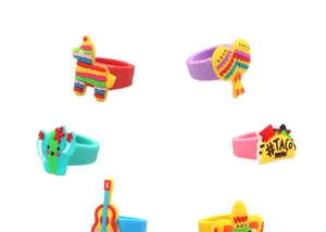 Niedliche mexikanische PVC weiche Gummi Ringe Set für Kinder, bunte Cartoon Design Spielzeug.